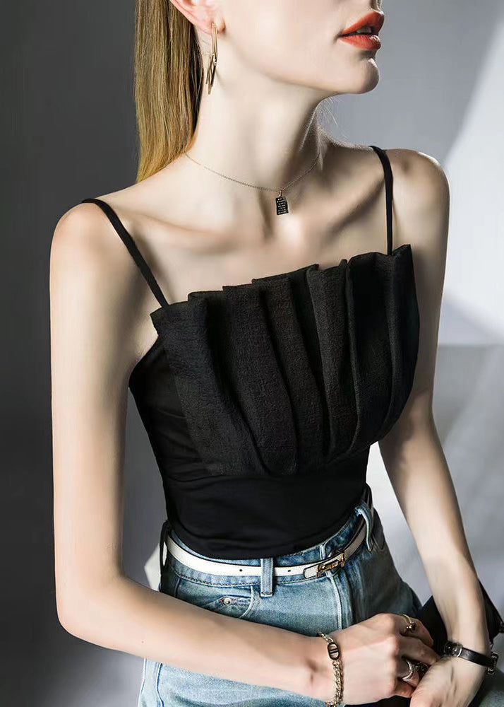 Slim Fit White Patchwork Cotton Spaghetti Strap Tank Sleeveless