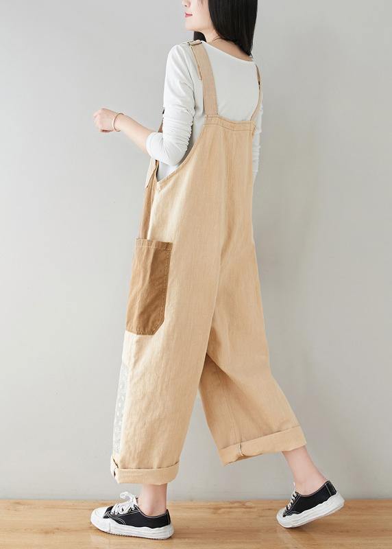 Beige Patchwork Jeans Jumpsuit