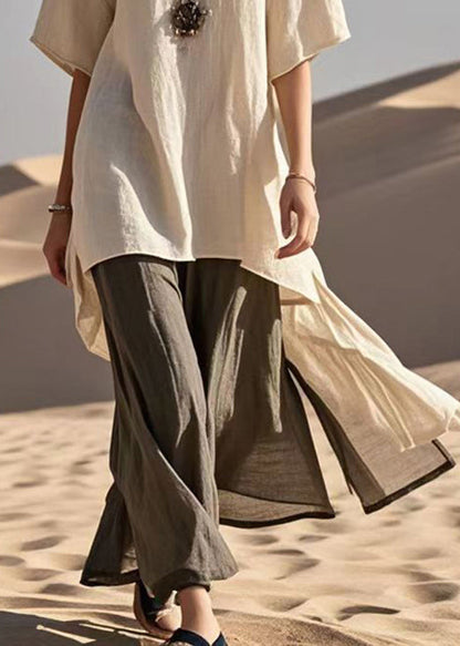 Asymmetrical Patchwork Cotton Fake Two Piece Dress Summer