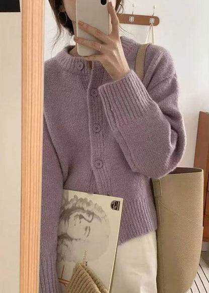 Italian Yellow O Neck Button Patchwork Cotton Knit Coat Fall