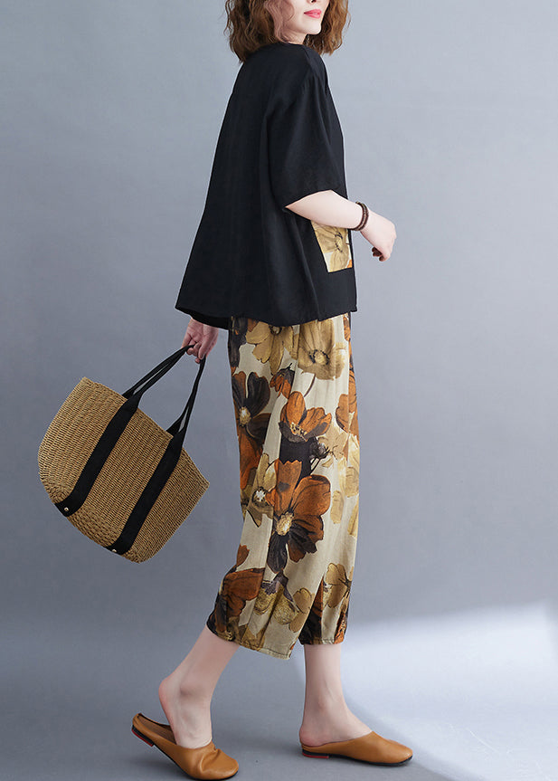 Black Oversized Patchwork Cotton Two-piece Set Summer