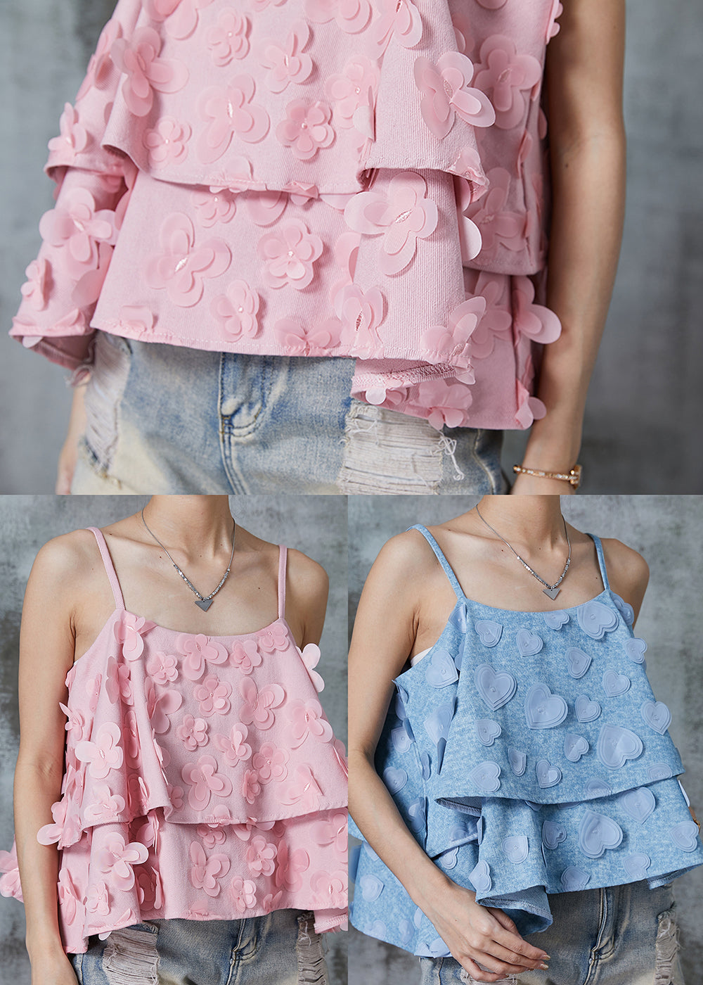 Pink Butterfly Cotton Spaghetti Strap Top Summer