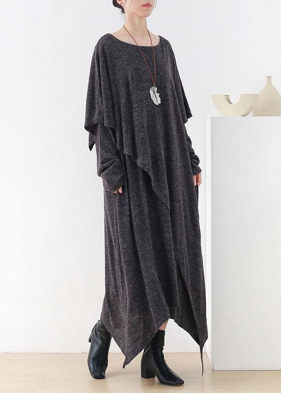 Grey O-neck Patchwork Fall Cotton Dress