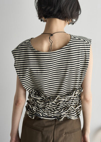 Black Ruffled Striped Cotton Beach Vest Summer