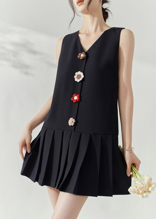 Modern Black V Neck Patchwork Mid Dresses Sleeveless Summer