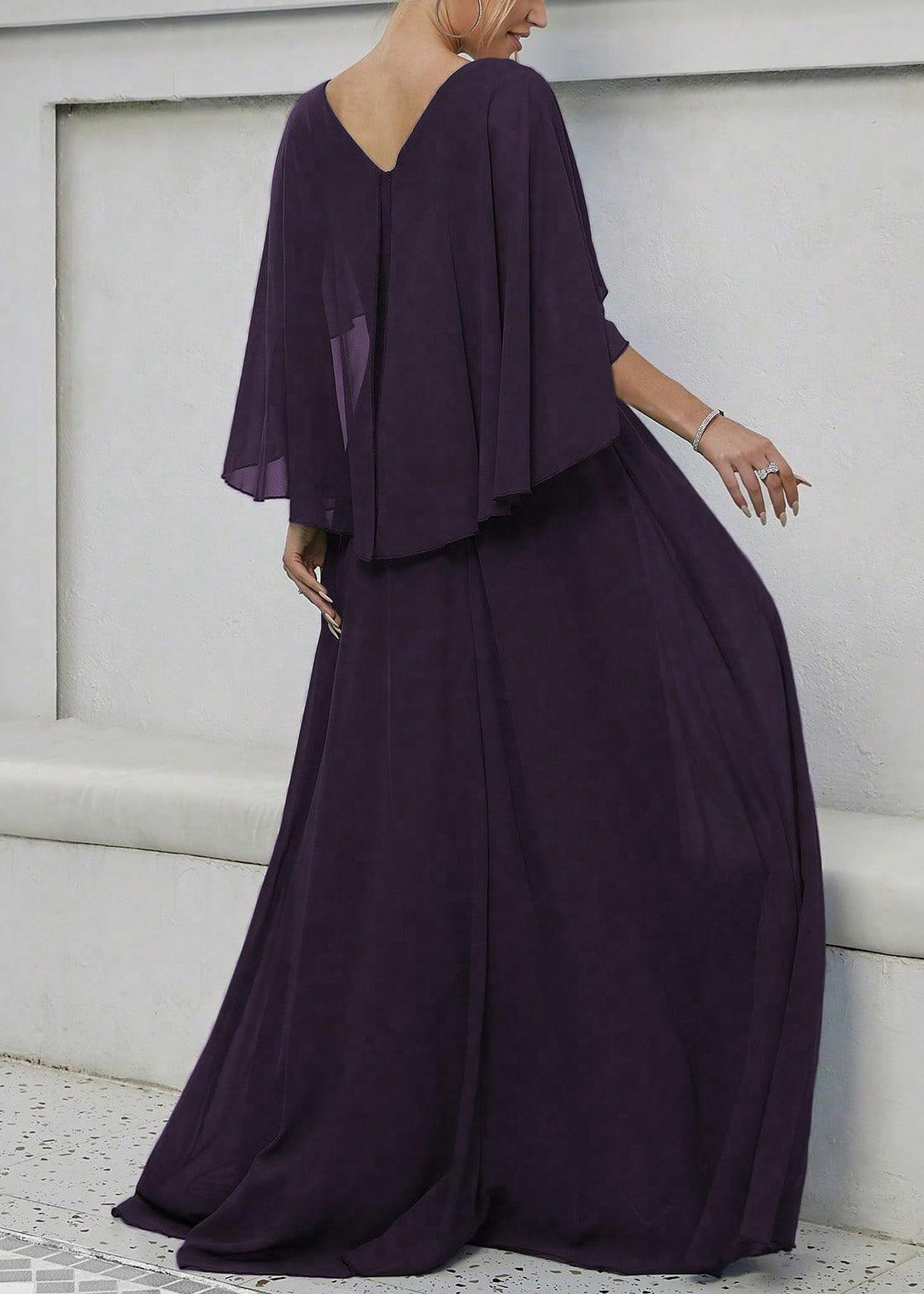 Dark Purple Sequins High Waist Maxi Dress Batwing Sleeve