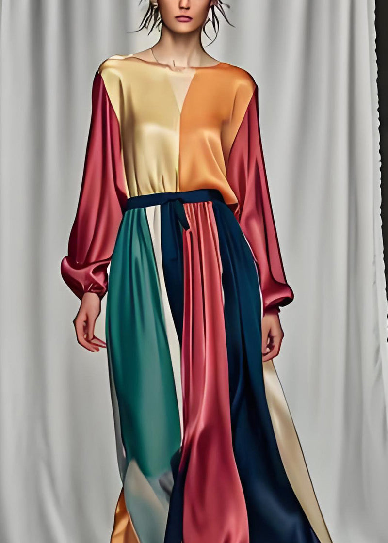 Handmade Colorblock Patchwork Silk Dress