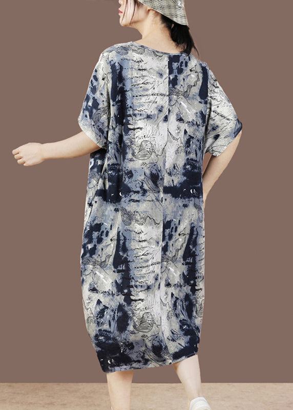V Neck Print Pockets Dresses Short Sleeve