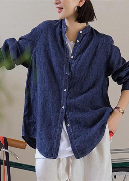 Navy Oversized Linen Shirt Top Fall