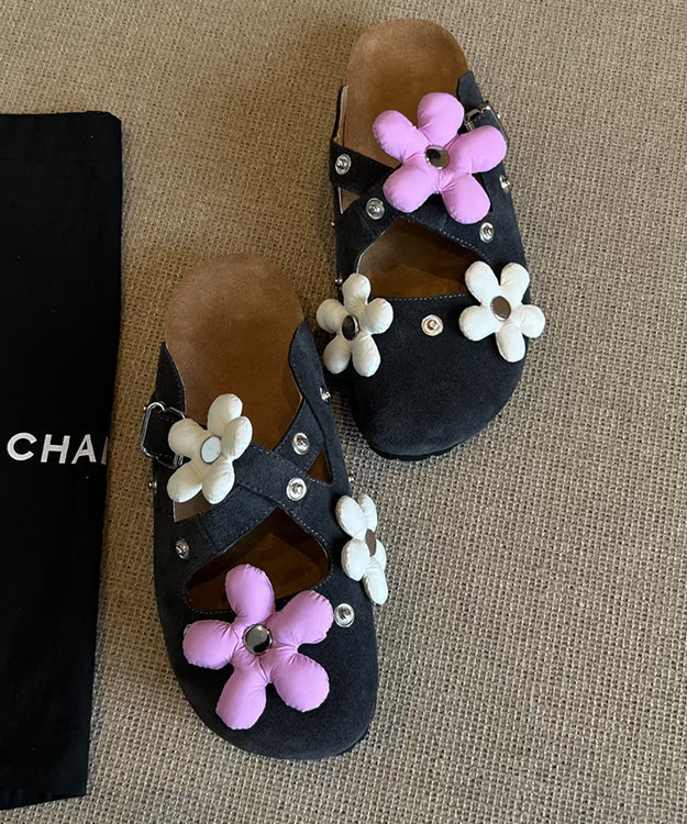 Dark Grey Suede Rivet Splicing Stylish Slide Sandals