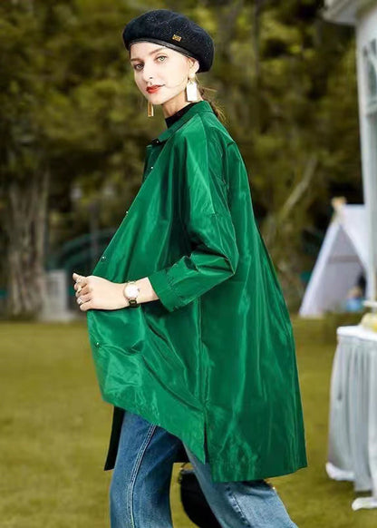 Green Peter Pan Collar Wear on Both Sides Patchwork Silk Coat Fall