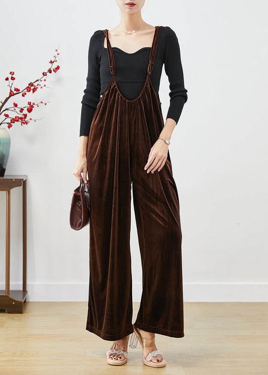 Brown Oversized Silk Velour Wide Leg Strap Pants Fall