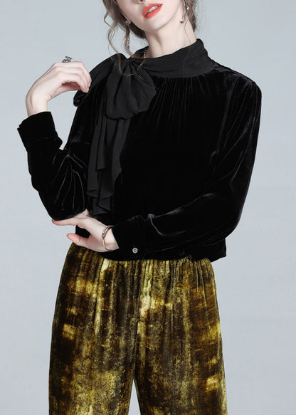 Black Bow Silk Velour Top Winter