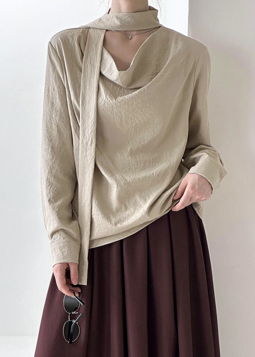 Original Design Khaki Ribbon Top Spring