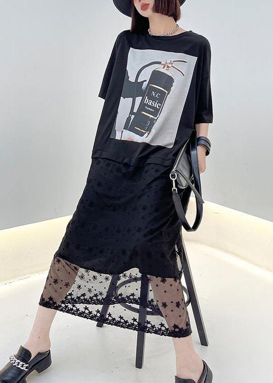 Comfy Black Print Patchwork Lace Maxi Dresses Summer