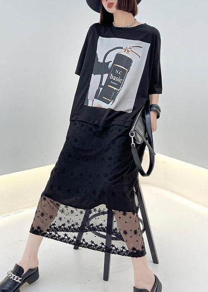 Comfy Black Print Patchwork Lace Maxi Dresses Summer