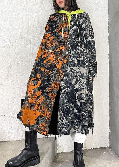 Art Pockets Button Asymmetrical Design Fall Hoodie Coat Long Sleeve