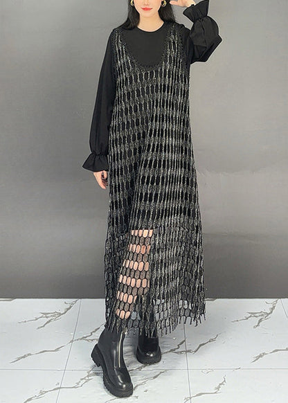 Black O Neck Patchwork Cotton Sets 2 Pieces Dresses Fall