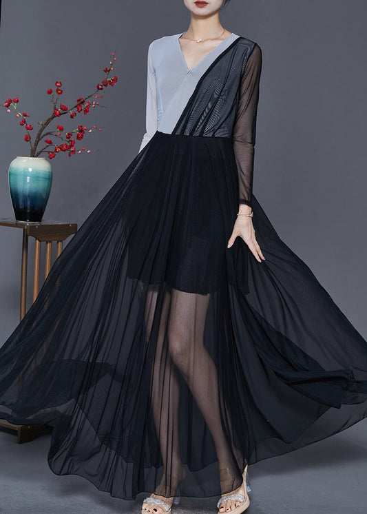 Colorblock Asymmetrical Patchwork Tulle Dress Spring