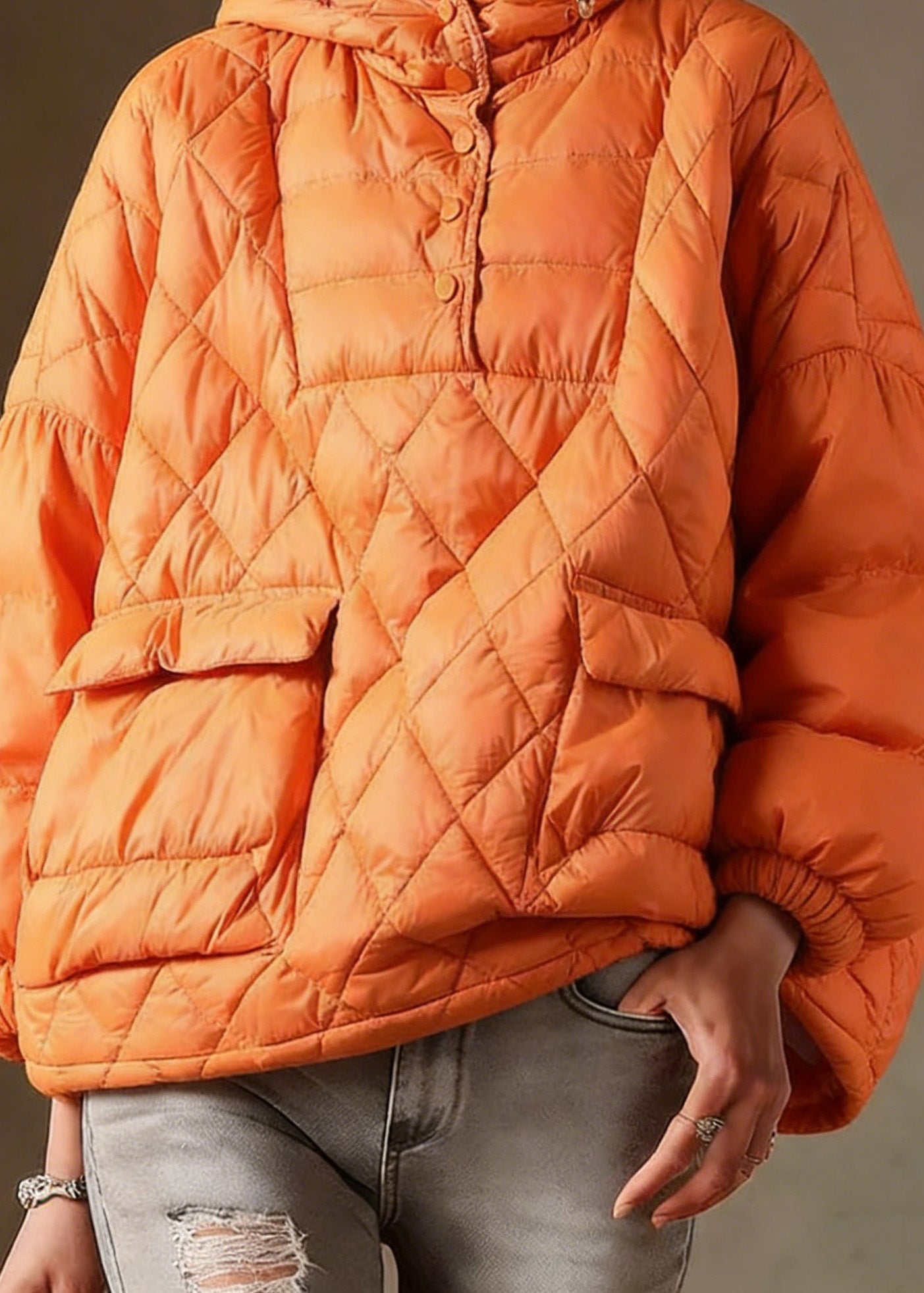 Literary Orange Hooded Pullover Short Puffers Jackets( + Limited Stock)