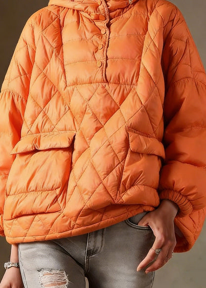 Literary Orange Hooded Pullover Short Puffers Jackets( + Limited Stock)