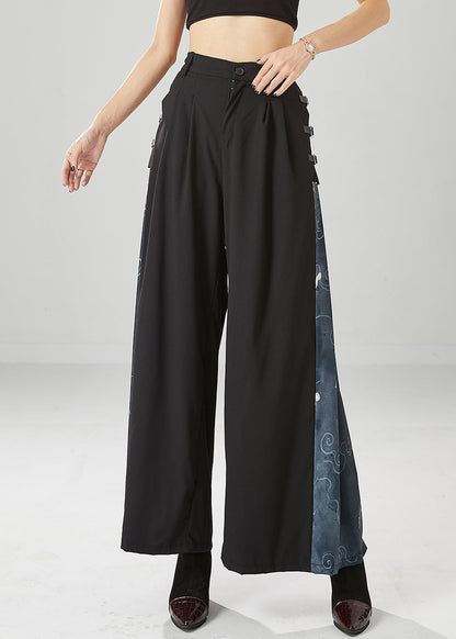 Black High Waist Patchwork Spandex Wide Leg Pants Fall