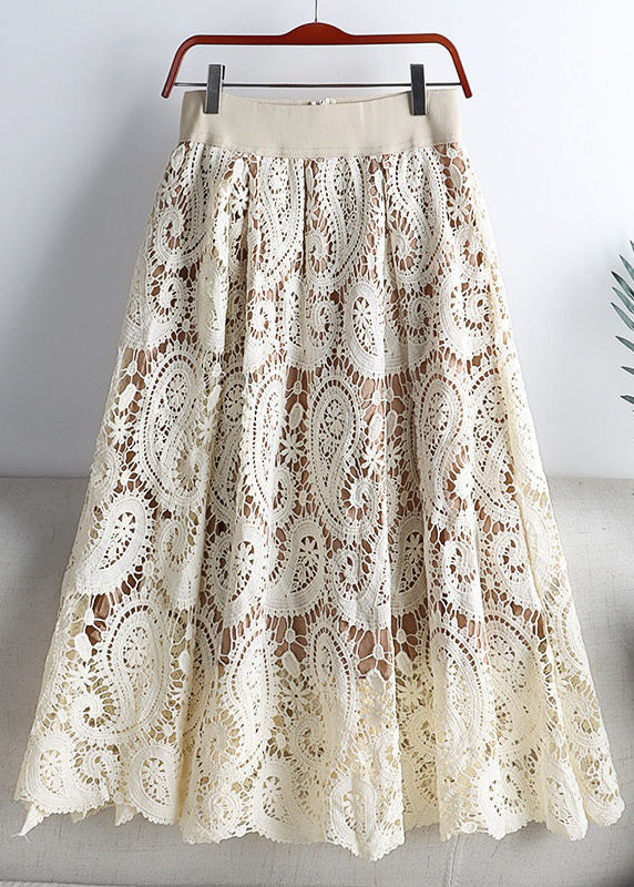 Black Hollow Out Elastic Waist Lace Skirts Spring