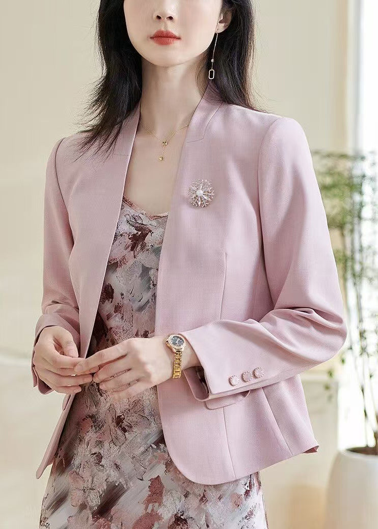 Slim Fit Pink Button Silk Coats Bracelet Sleeve