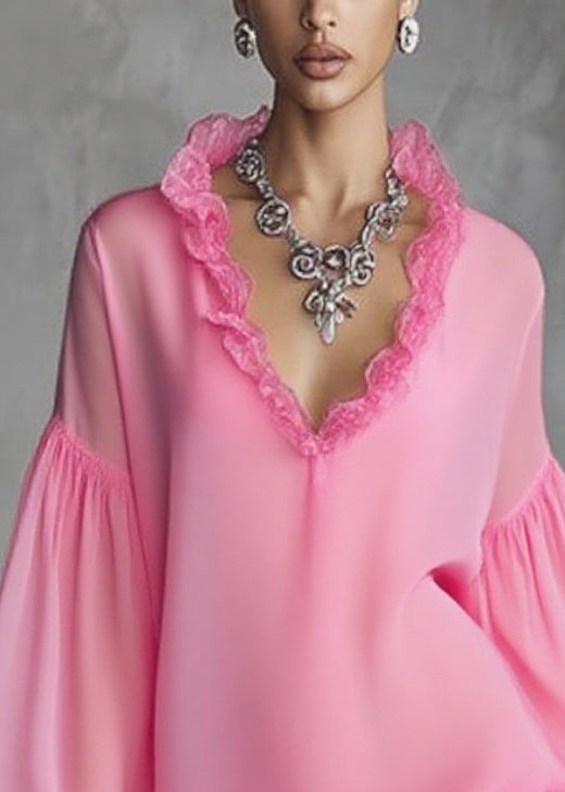 Stylish Rose Ruffled Patchwork Chiffon Mini Dresses Spring