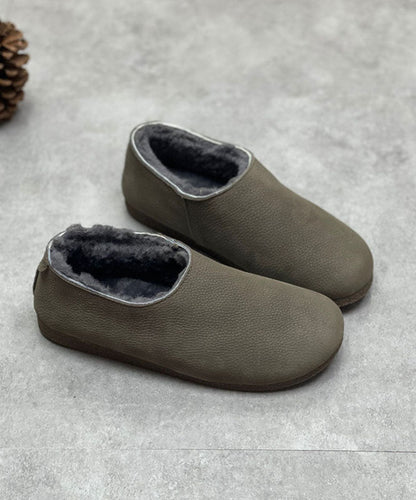 Chocolate Boots Cowhide Leather Fuzzy Wool Lined Flat Boots