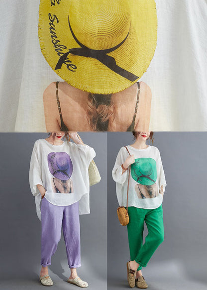 Purple Asymmetrical Design Print Cotton Two Pieces Set Summer