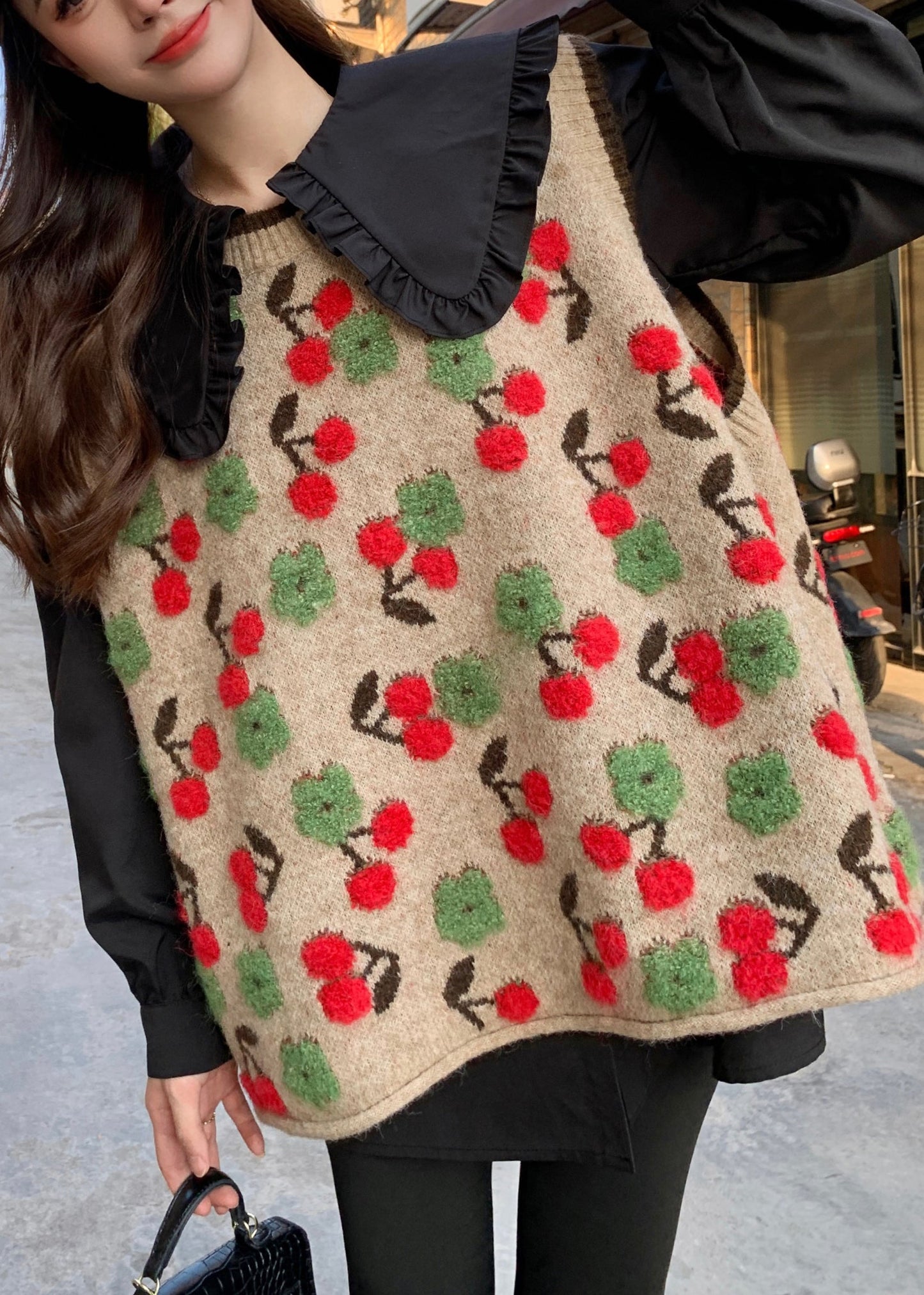 Pink O Neck Jacquard Patchwork Knit Vest Sleeveless