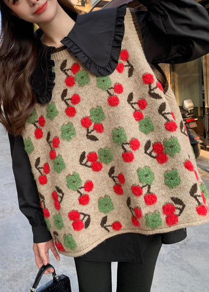 Pink O Neck Jacquard Patchwork Knit Vest Sleeveless