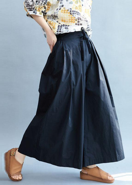 Navy Loose Wide Leg Tie Waist Fall Asymmetrical Design Pants