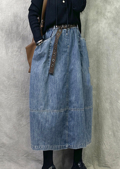 Grey Blue Pockets Patchwork Denim Skirts Spring