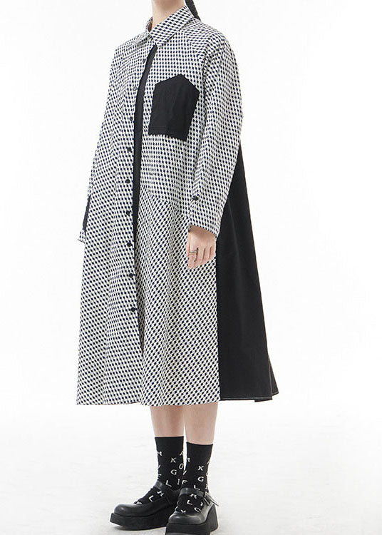 White Peter Pan Collar Button Patchwork Shirt Dresses Spring