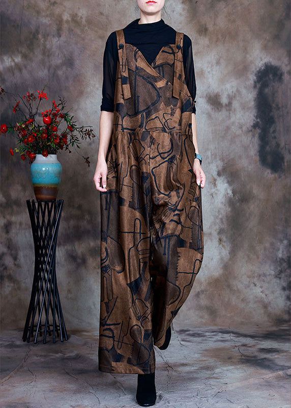 Chocolate Button Patchwork Fall Retro Jumpsuit Pants