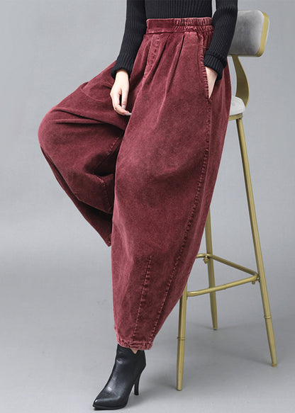Mulberry Wrinkled Pockets Corduroy Lantern Pants Fall
