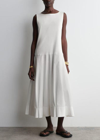 White Patchwork Cotton Long Dresses Summer