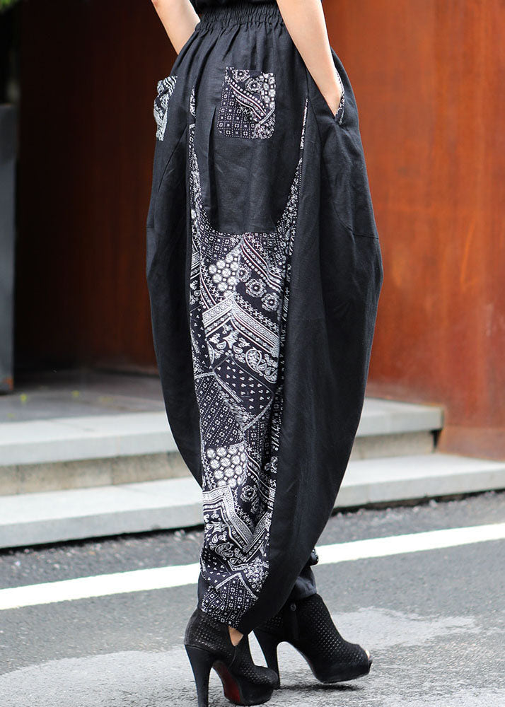 Black Patchwork Print Pants Spring