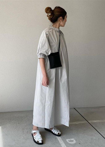 Navy Back Zippered Cotton Maxi Dress Half Sleeve