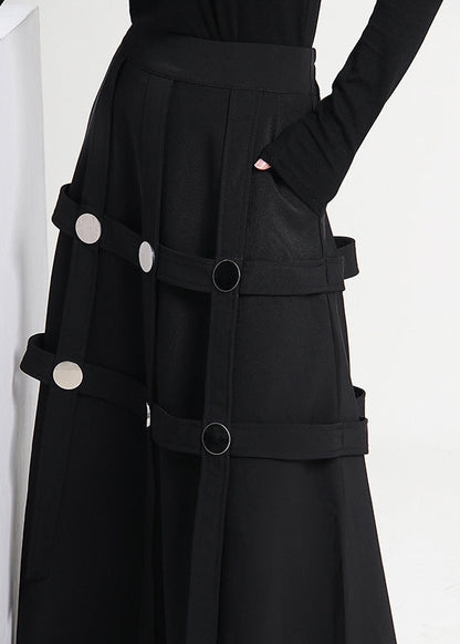 Black Asymmetrical Rivet Cotton Skirts Spring
