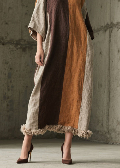 Loose Colorblock Fuzzy Fur Patchwork Cotton Dress Summer