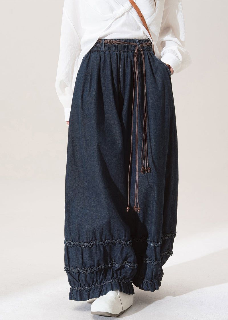 Dark Blue Dark Ruffled Pockets Lantern Jeans Spring