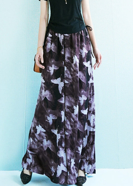 Butterfly Print Elastic Waist Ice Silk Wide Leg Pants Summer