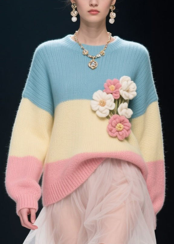 Boutique Colorblock O Neck Knitwear Sweater Fall