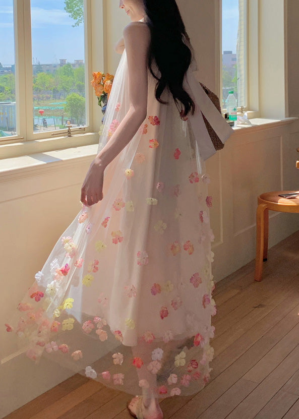 Apricot Oversized Decorated Tulle Holiday Dresses Sleeveless