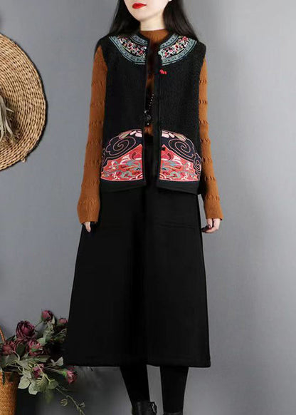 Black Button Patchwork Teddy Faux Fur Waistcoat Sleeveless