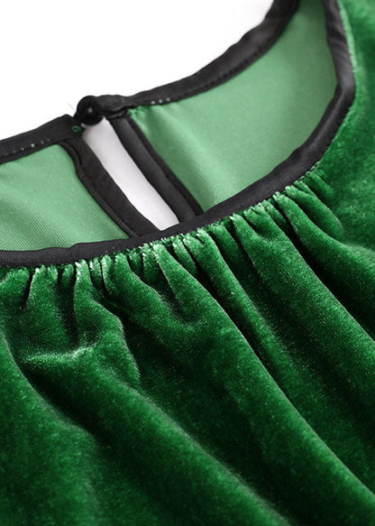 Green Patchwork Velour Shirt Tops Spring