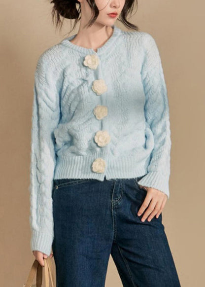 French Blue Button Cotton Knit Cardigan Winter